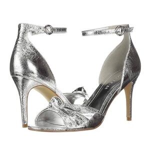 MARC Fisher Brodie Dress Sandal Open Toe Heels Metallic Silver Size 9